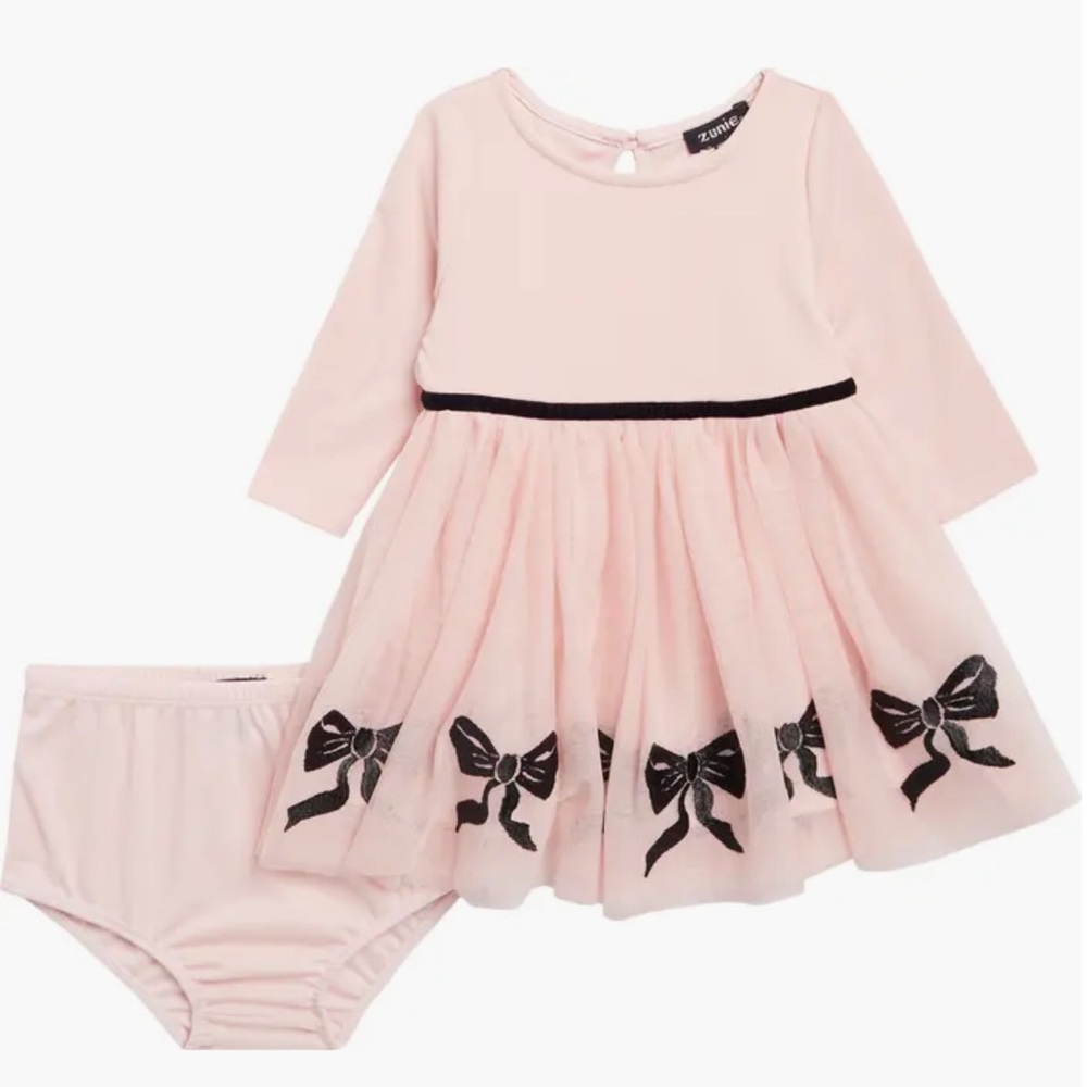 Zunie Pink and Black Long Sleeve Babydoll Dress